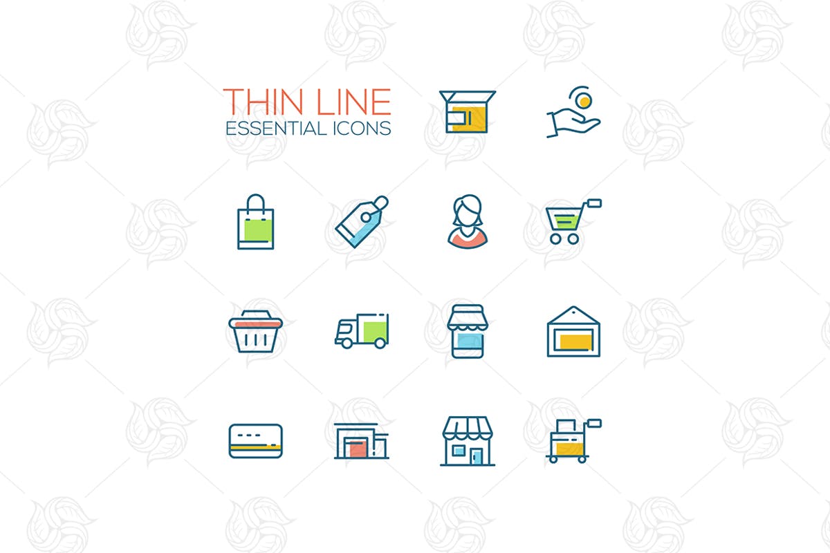 电商购物&物流配送主题矢量图标合集 Shopping and Delivery Symbols – thin line icons插图