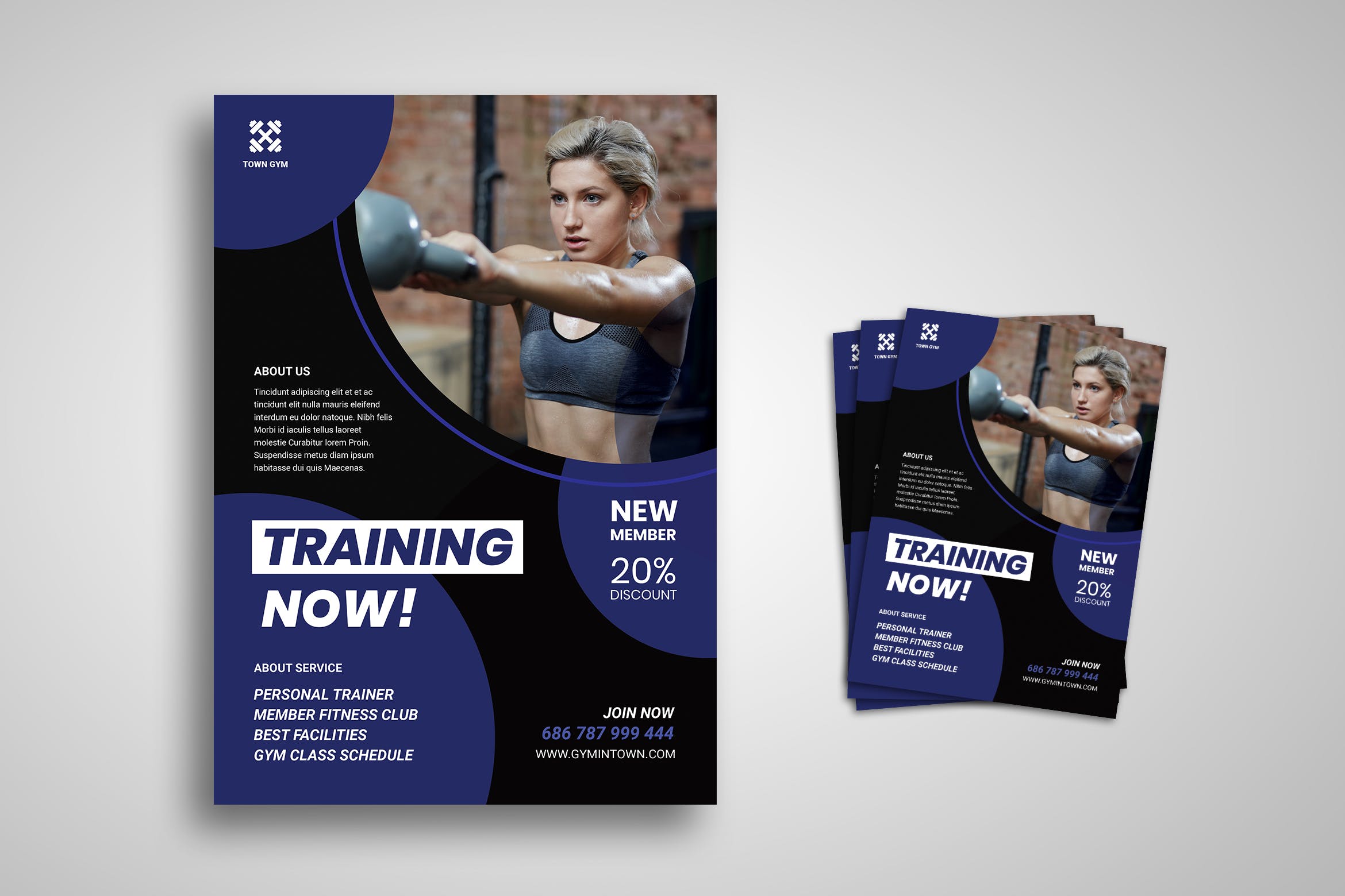 健身房会员日促销活动海报设计模板 Training Flyer插图