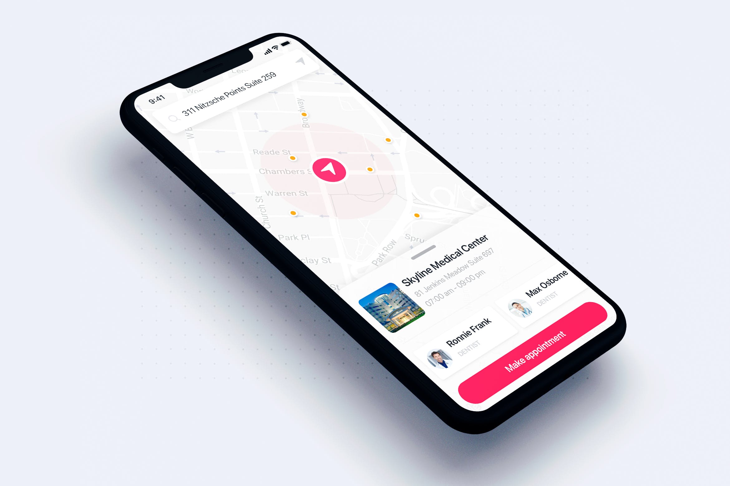 健康APP应用程序地图搜索界面设计模板 Map search UI mobile for Health App插图