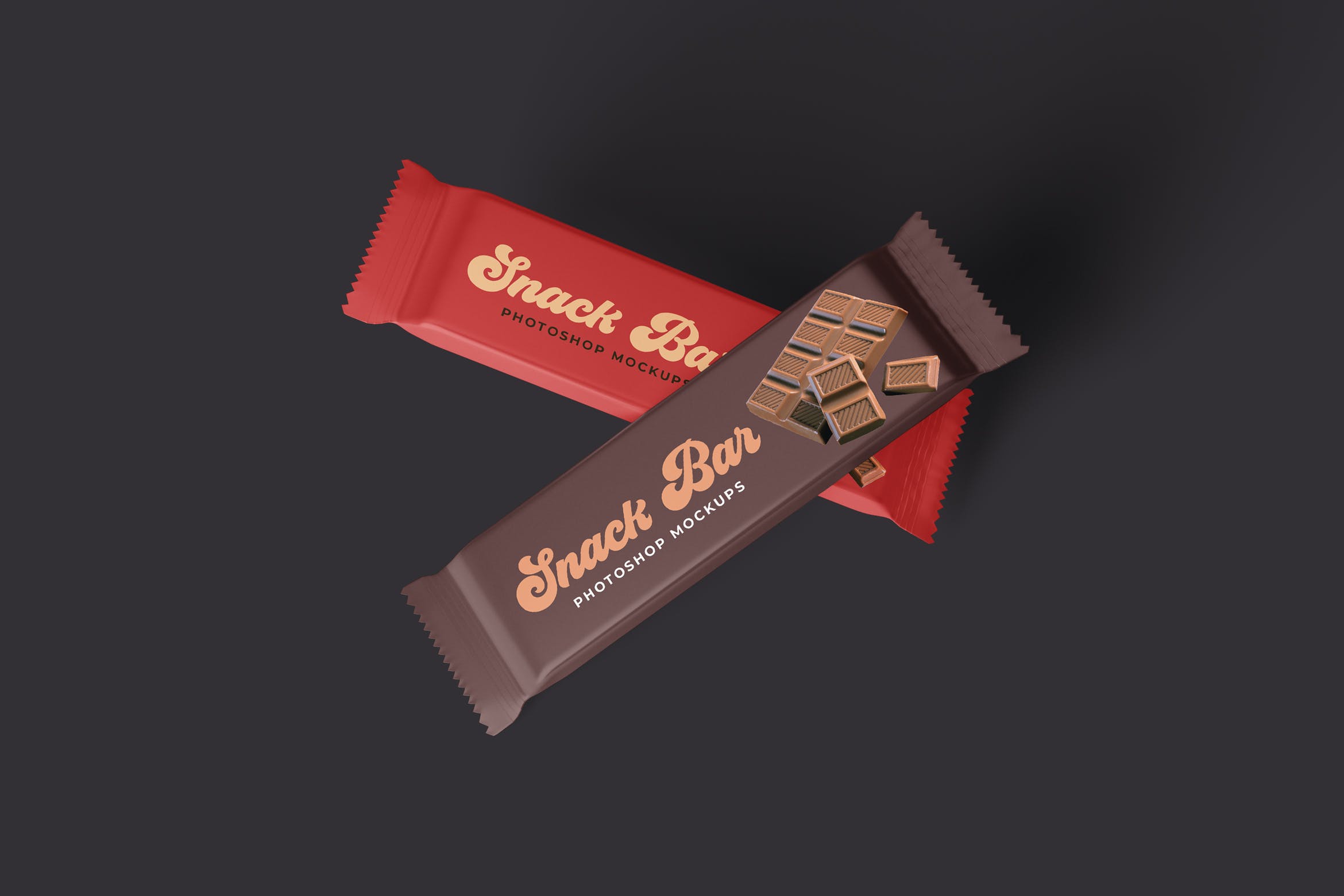巧克力条包装袋设计图样机模板 Snack Bar Packaging Mockups插图