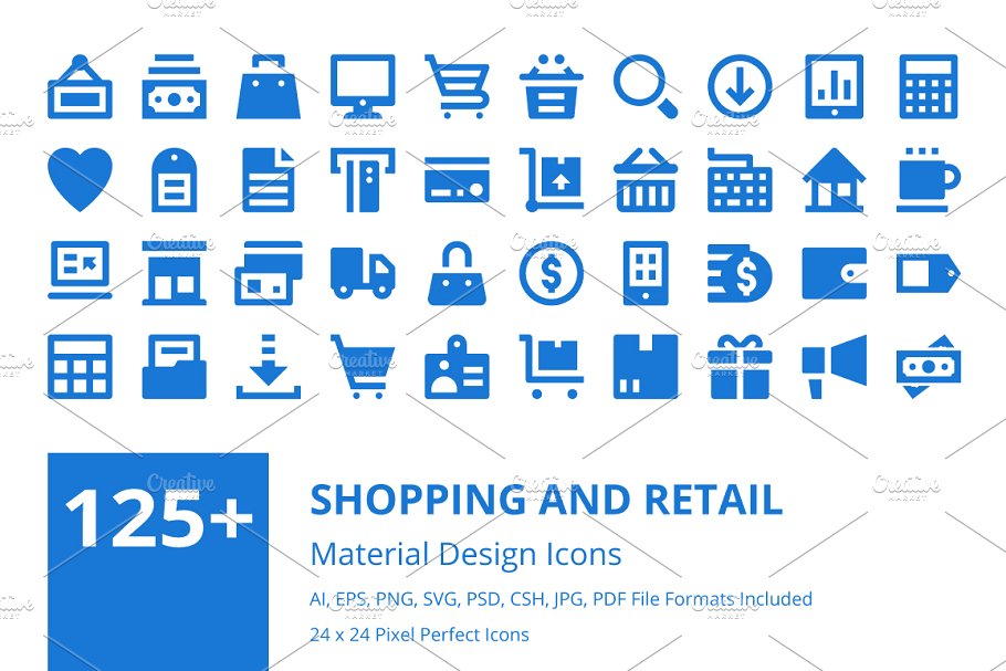 125+购物和零售主题图标集 125+ Shopping and Retail Icons Set插图