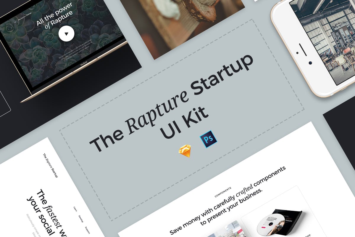 着陆页 UI 套件合集[Sketch&PS] The Rapture Startup UI Kit插图