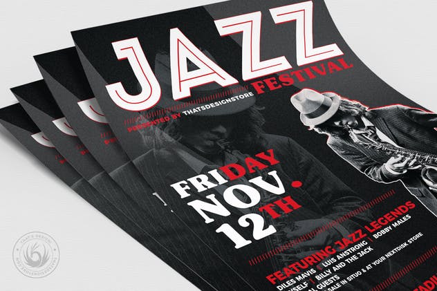 爵士音乐节传单海报设计模板V3 Jazz Festival Flyer Template V3插图(4)