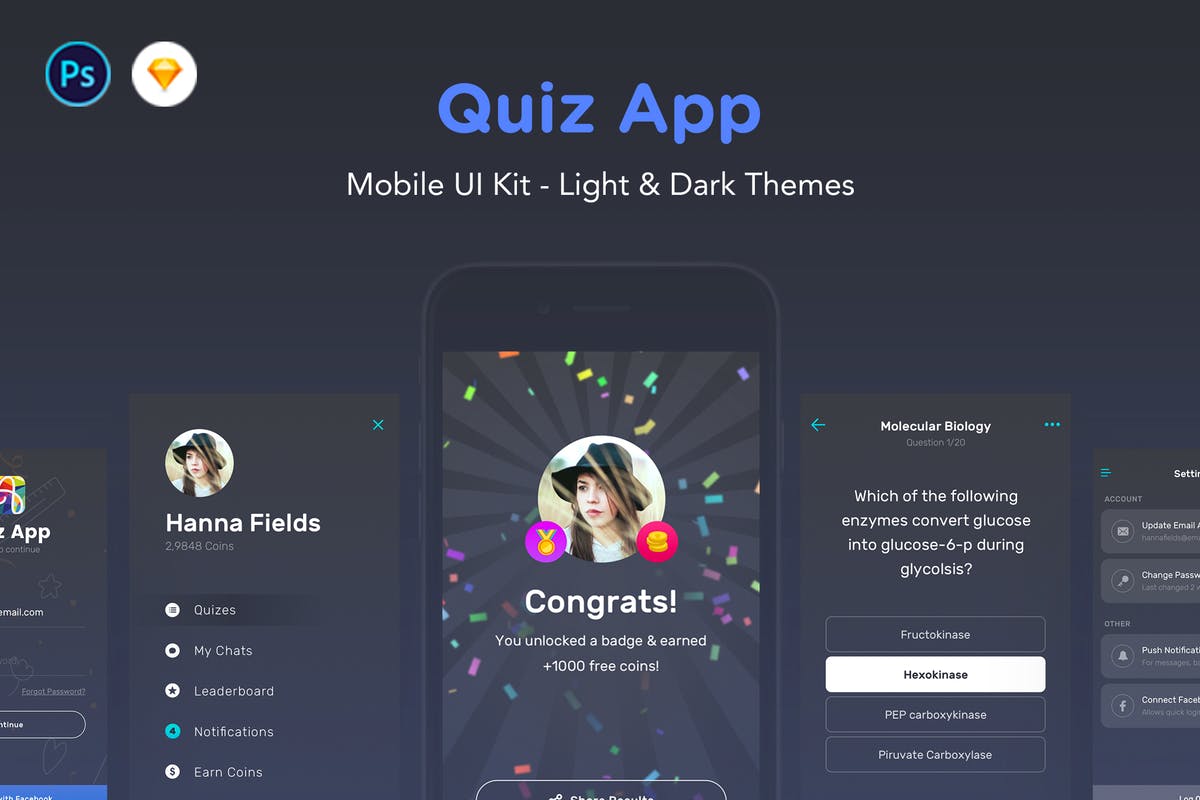 创意网赚返利积分类型 APP UI 套件 Quiz App插图