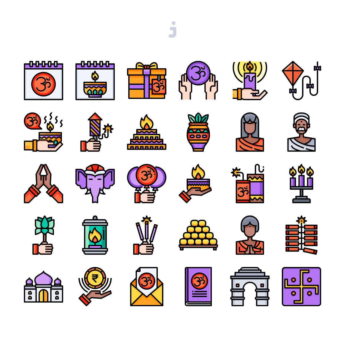 30枚排灯节节日元素矢量图标 30 Diwali Element  Icons插图(1)