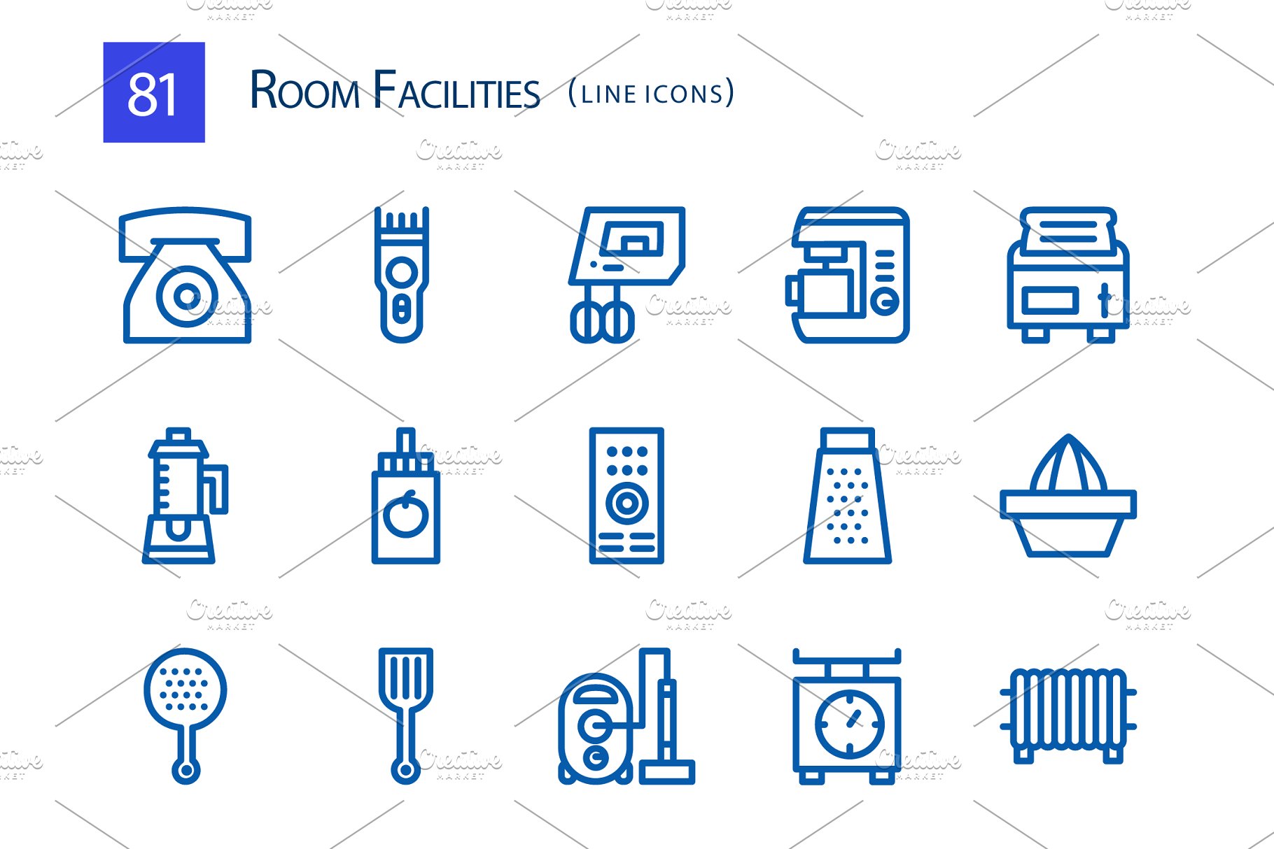 81个房屋电器家居物品矢量线条图标  81 Room Facilities Line Icons插图(3)