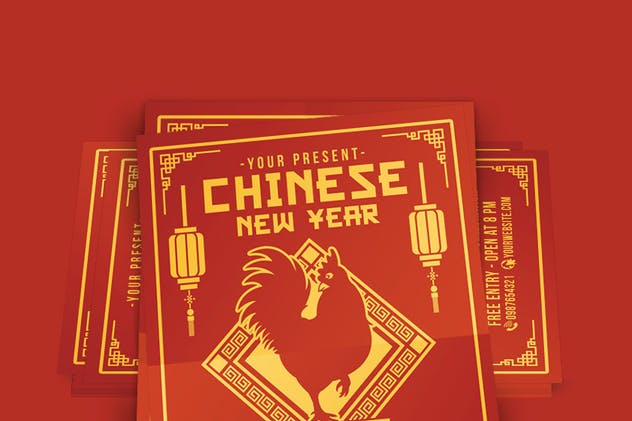 中国新年鸡年喜庆红海报设计模板 Chinese New Year 2017插图(3)