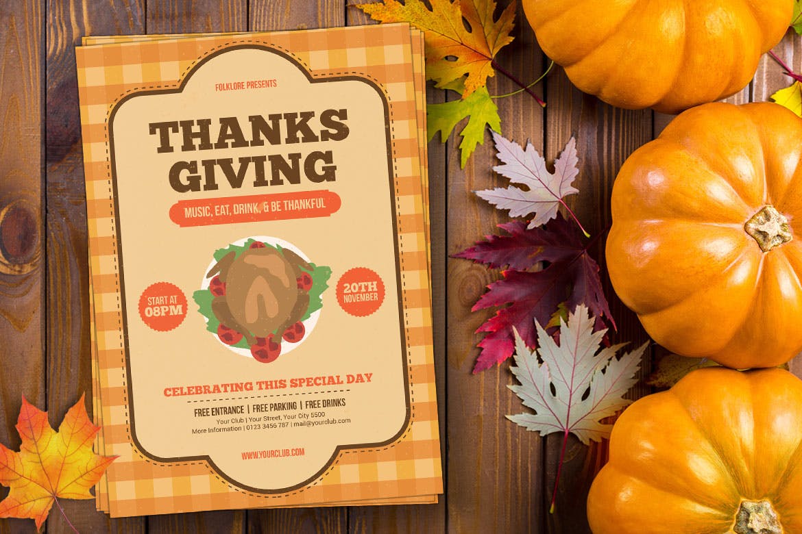 感恩节火鸡美食活动海报设计模板 Thanksgiving Celebration插图(2)