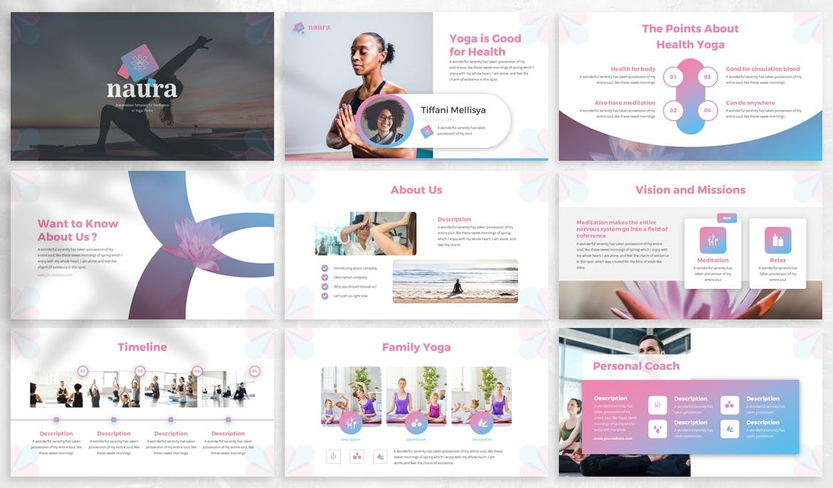 瑜伽培训机构简介PPT设计模板 Naura – Yoga Powerpoint Template插图(1)