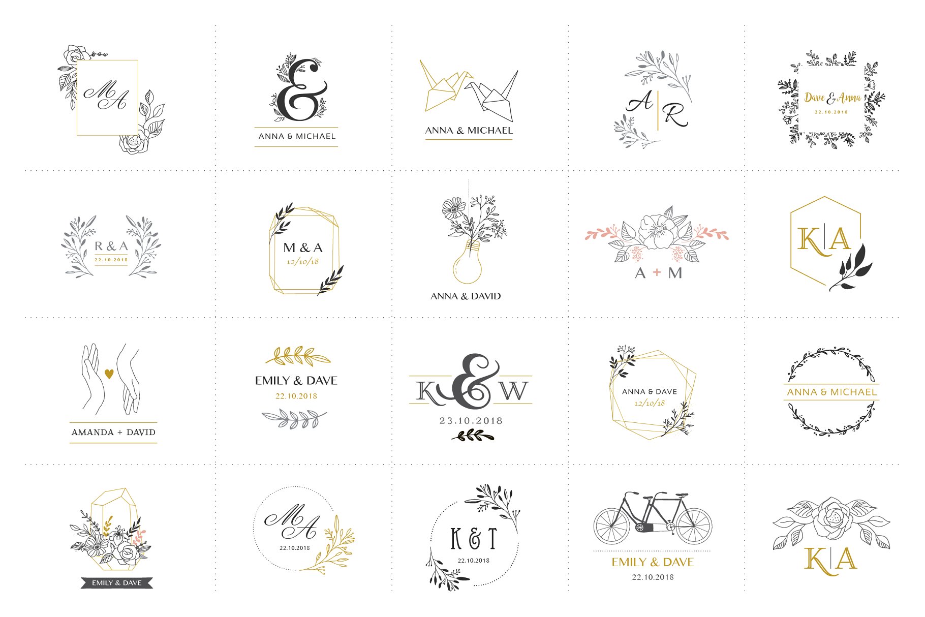 婚礼策划婚庆公司婚纱品牌Logo设计模板合集 Wedding logo boutique, premade logo插图(3)