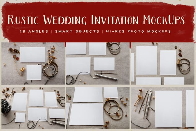 复古质朴的婚礼请柬/贺卡样机 Rustic Wedding Invitation Mockup插图(6)