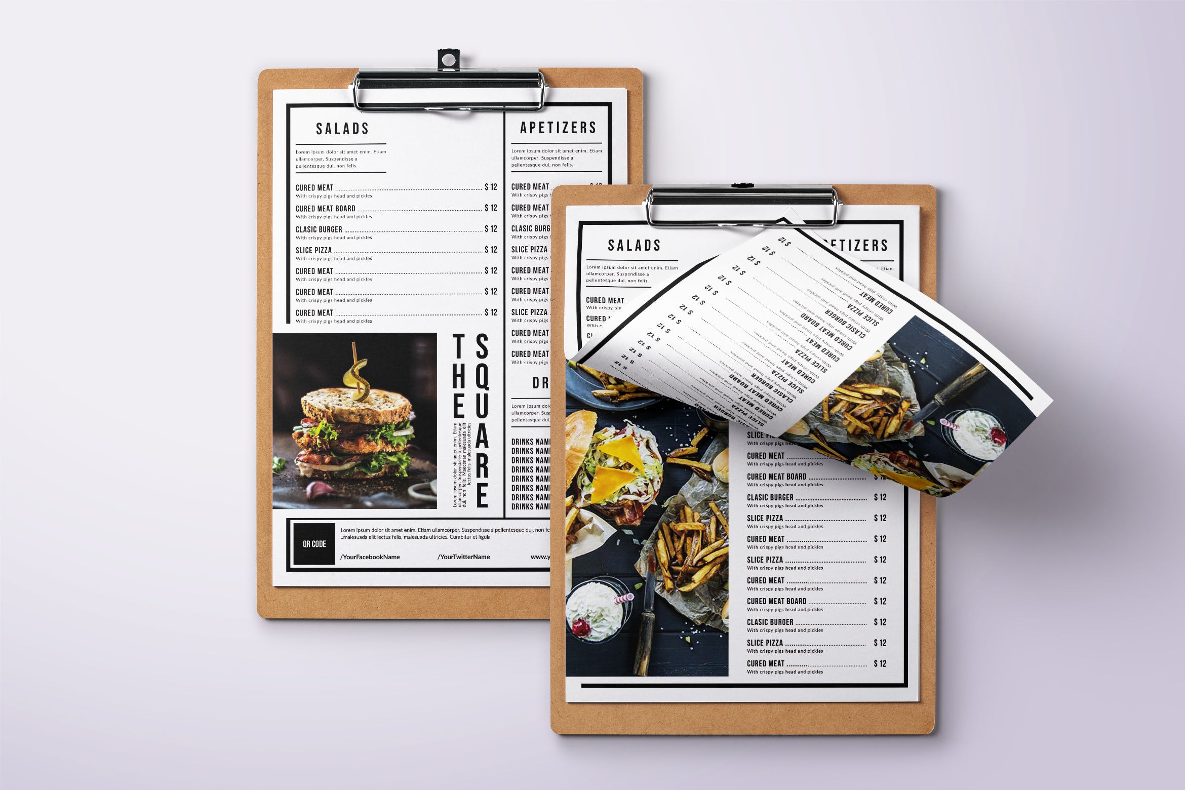 经典极简A4&美国信纸大小单页餐厅菜单模板 Classic Minimal Single Page  A4 & US Letter Menu插图