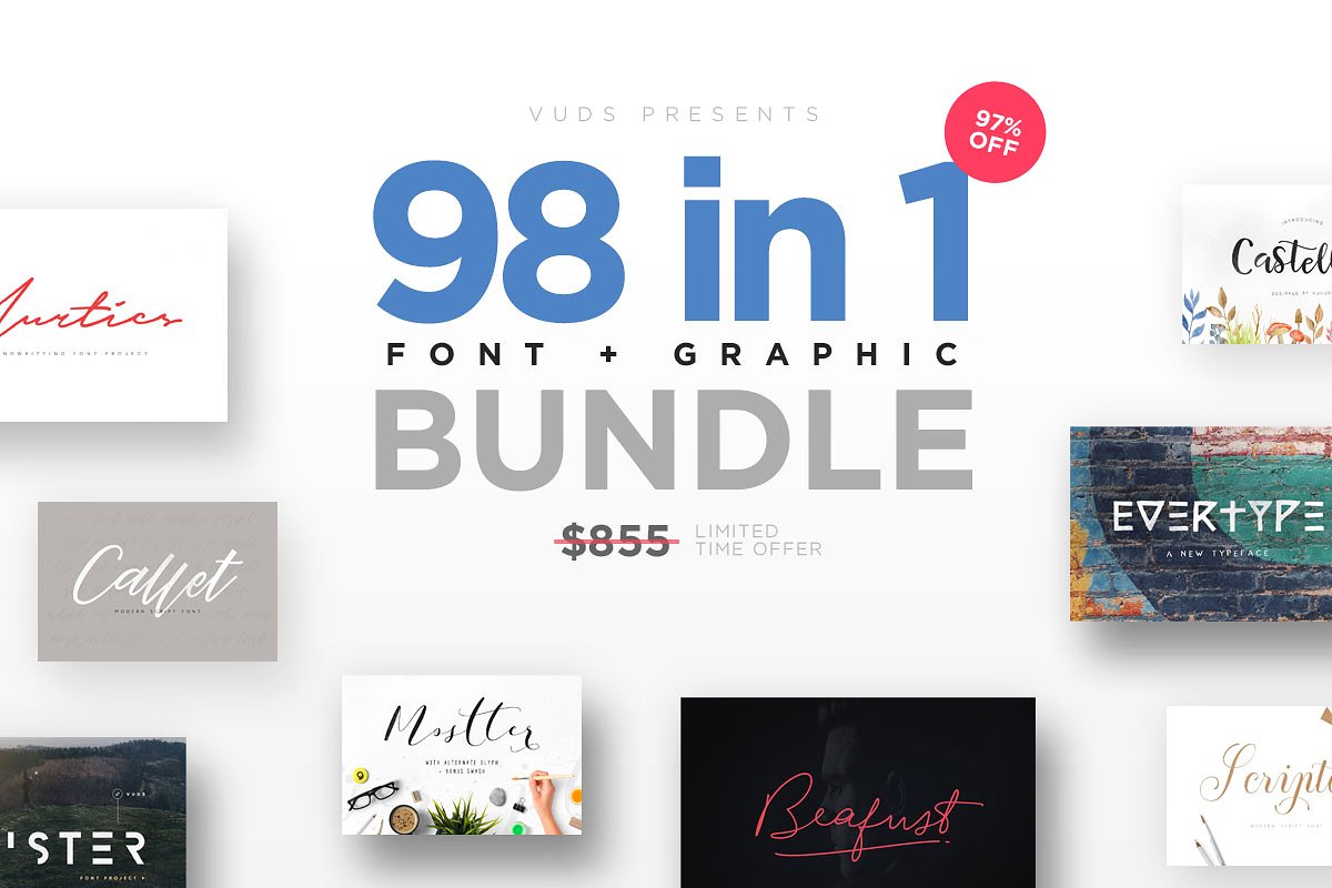 设计素材盛宴：98款字体+520个独立矢量图形+270款花卉元素 FontGrap – Font & Graphic Bundle插图