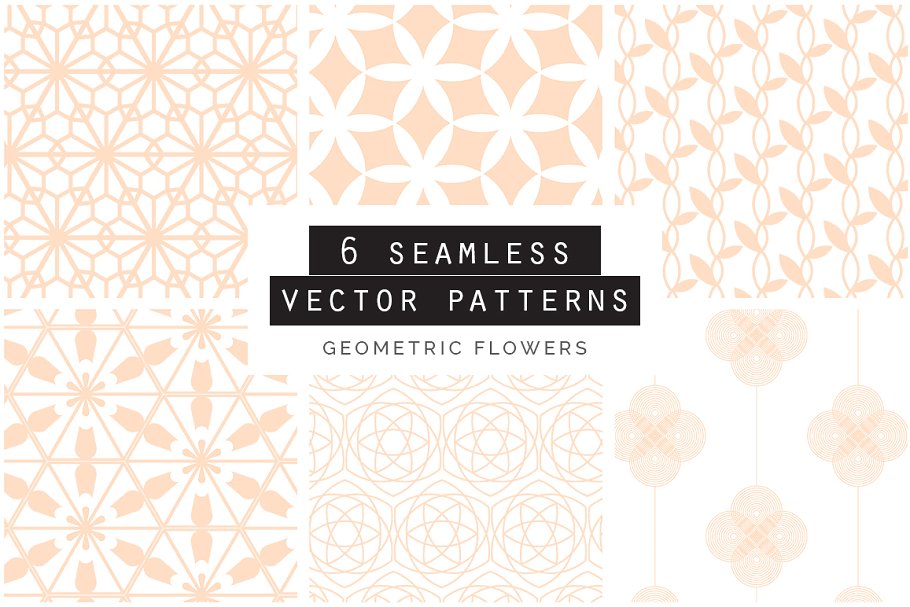 一套6种几何花卉无缝矢量图案  Geometric Flowers Patterns插图