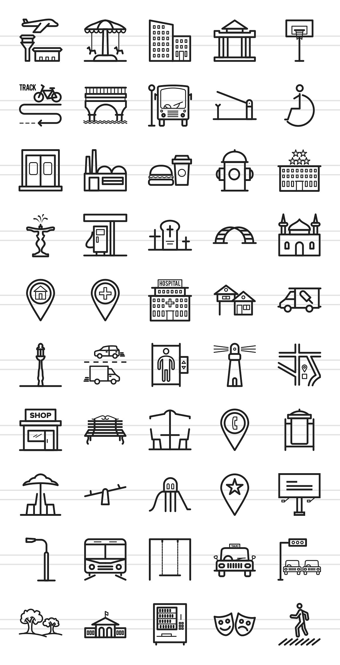 城镇基建设施主题线框图标 Town Line Icons插图(1)
