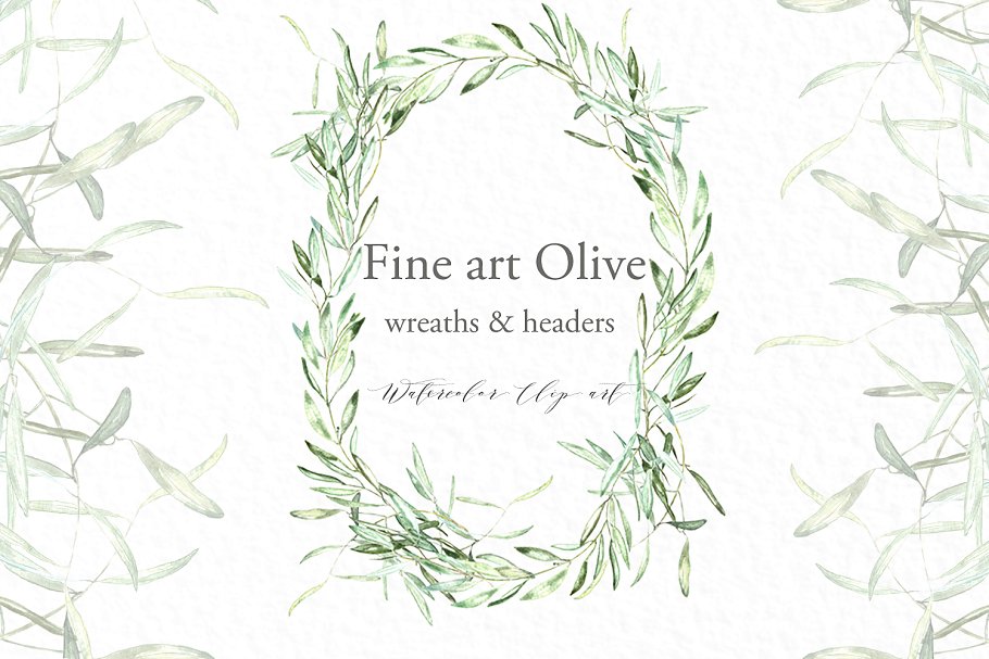 橄榄枝椭圆形花圈和header剪贴画 Olive oval wreaths & headers clipart插图