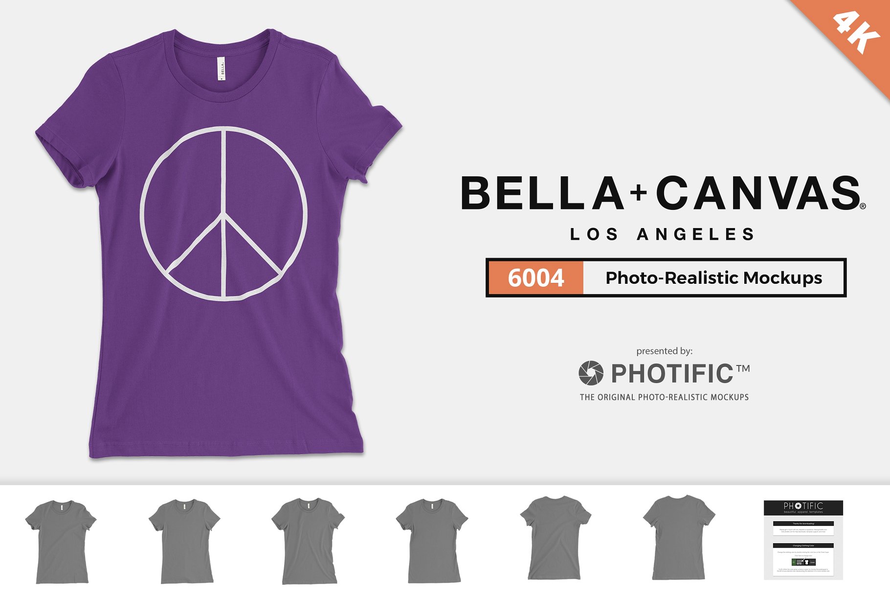 纯棉圆领女性T恤衫样机模板 Bella Canvas 6004 T-Shirt Mockups插图
