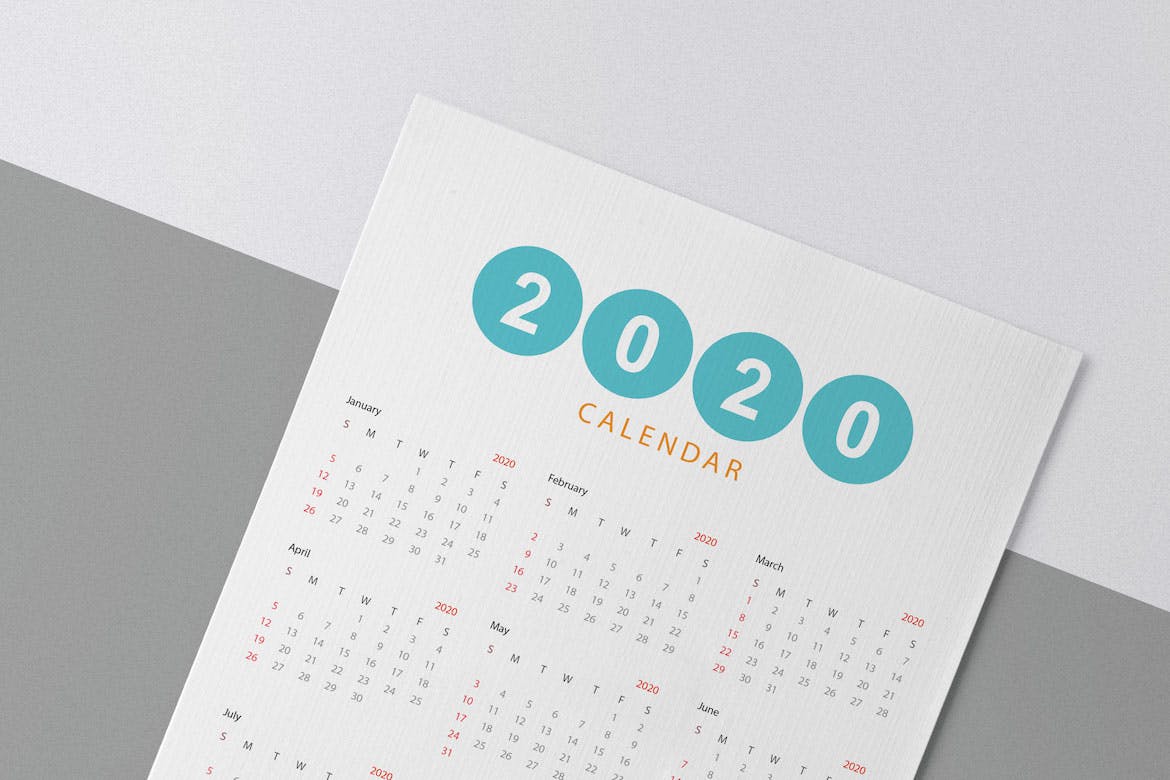 简约设计风格2020年单页日历设计模板 Creative Calendar Pro 2020插图(1)