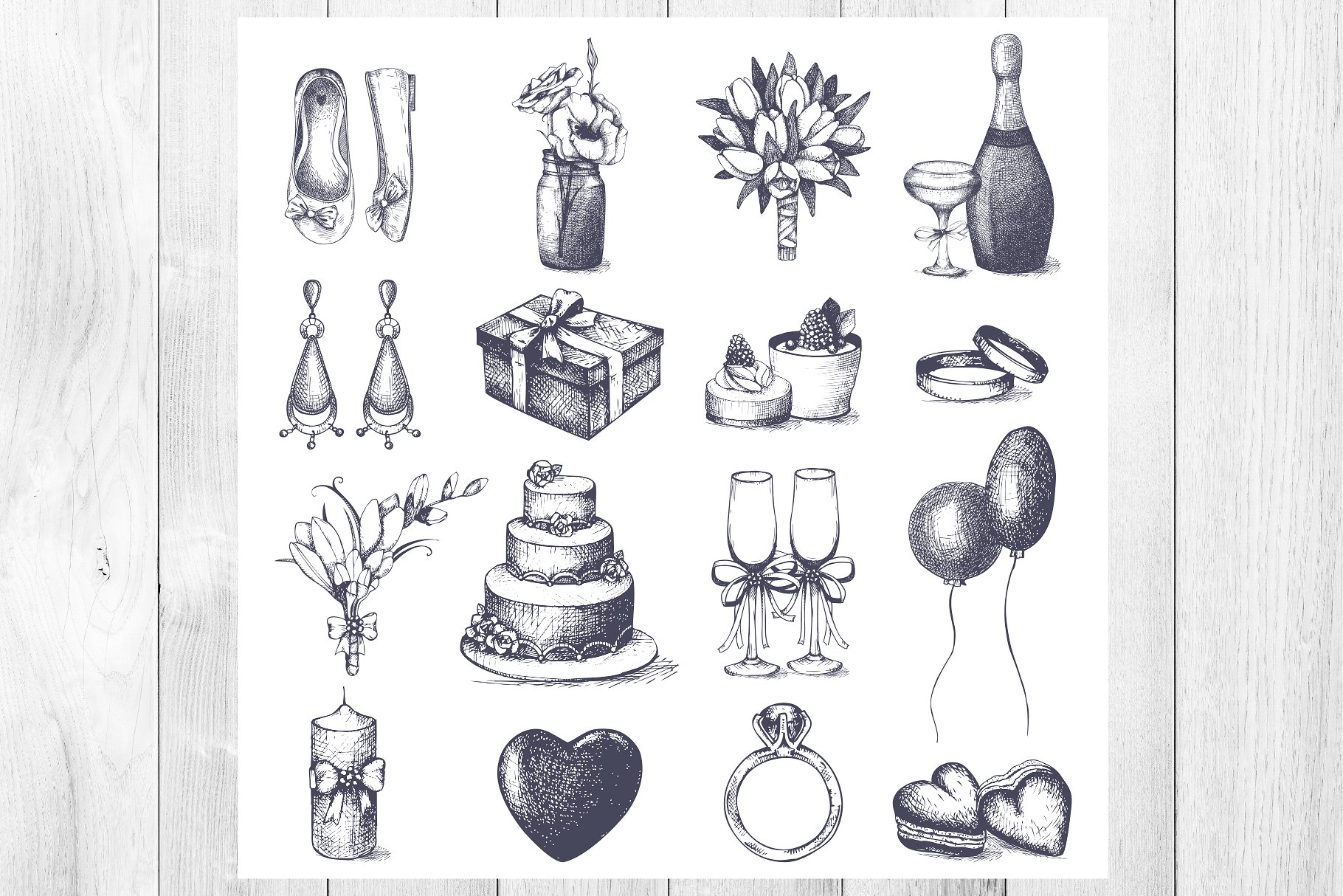 复古婚礼设计矢量元素合集 Vector Wedding Design Elements Set插图(2)
