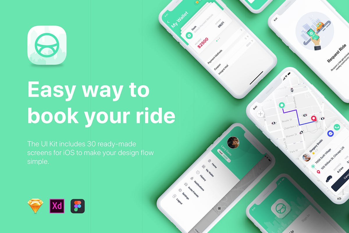 网约车打车出行应用UI套件 Taxi Booking App UI Kit插图