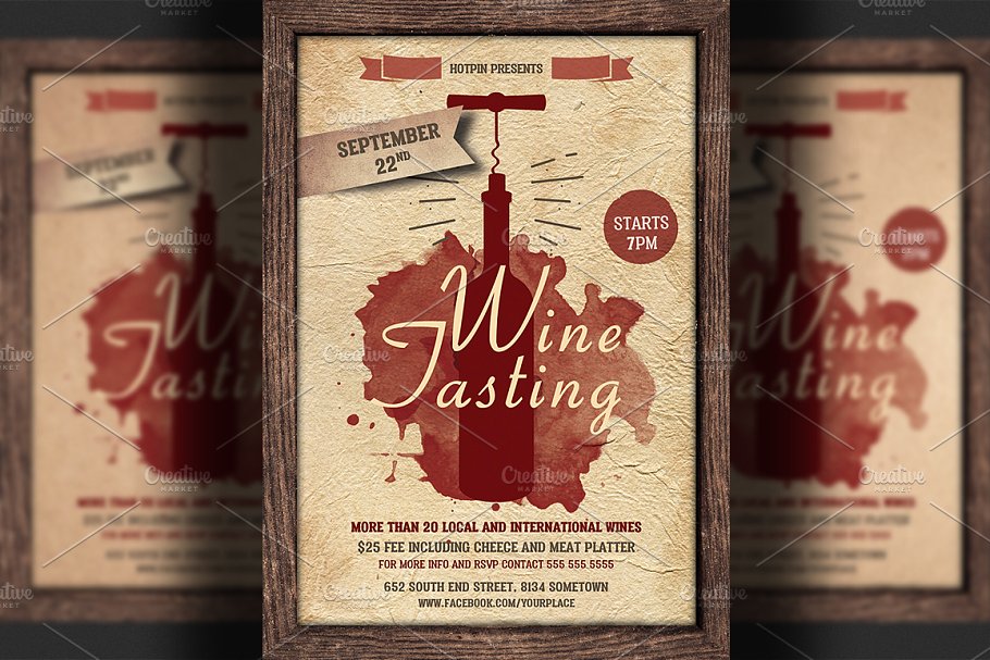 品酒会活动海报设计模板 Wine Tasting Flyer Template插图