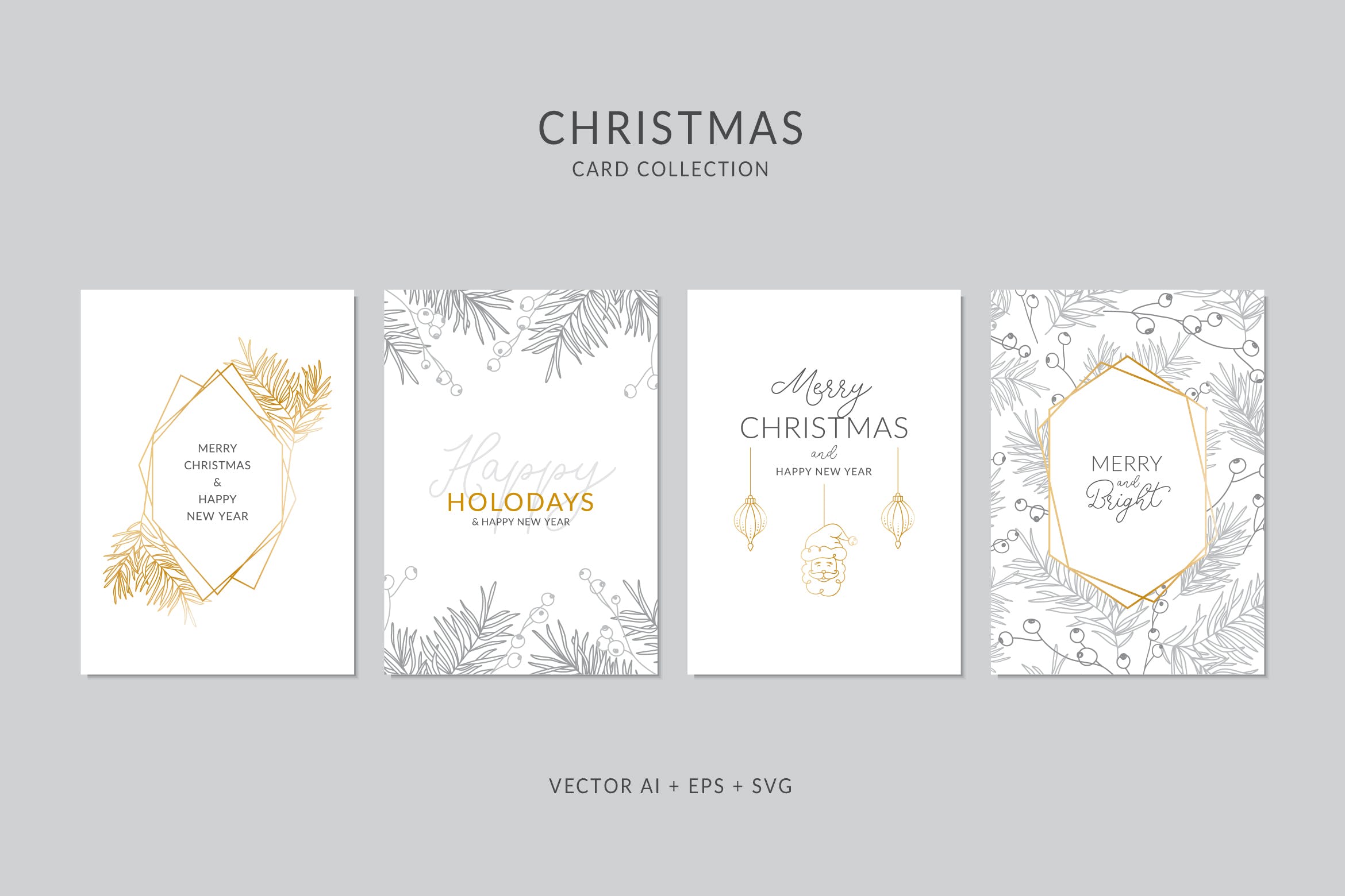 圣诞元素装饰艺术圣诞节贺卡矢量设计模板集v5 Christmas Greeting Card Vector Set插图