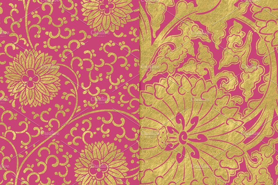 粉色和金色花卉图案纹理 Pink and Gold Flower Patterns插图(2)