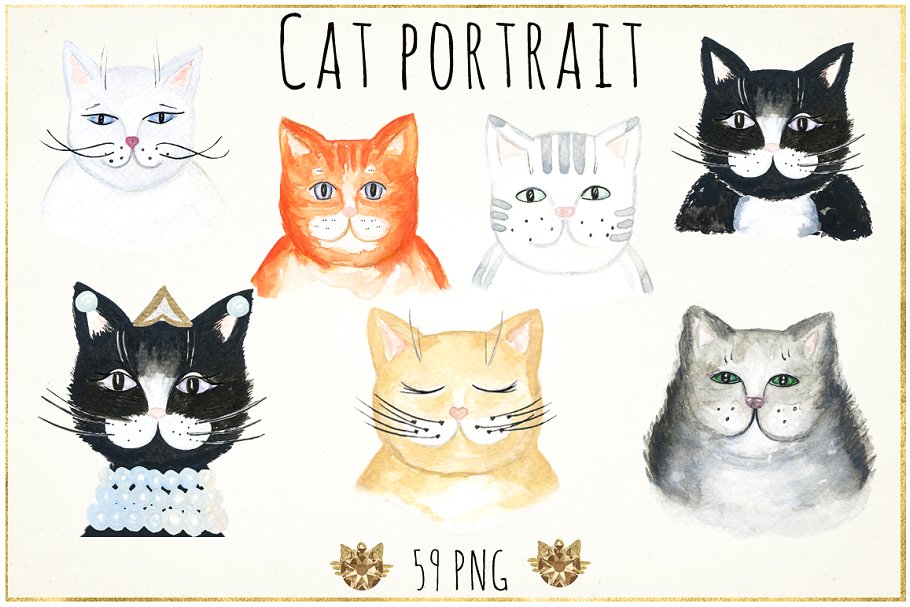 可爱猫猫水彩插画 Cat portrait creator. Watercolors.插图(3)