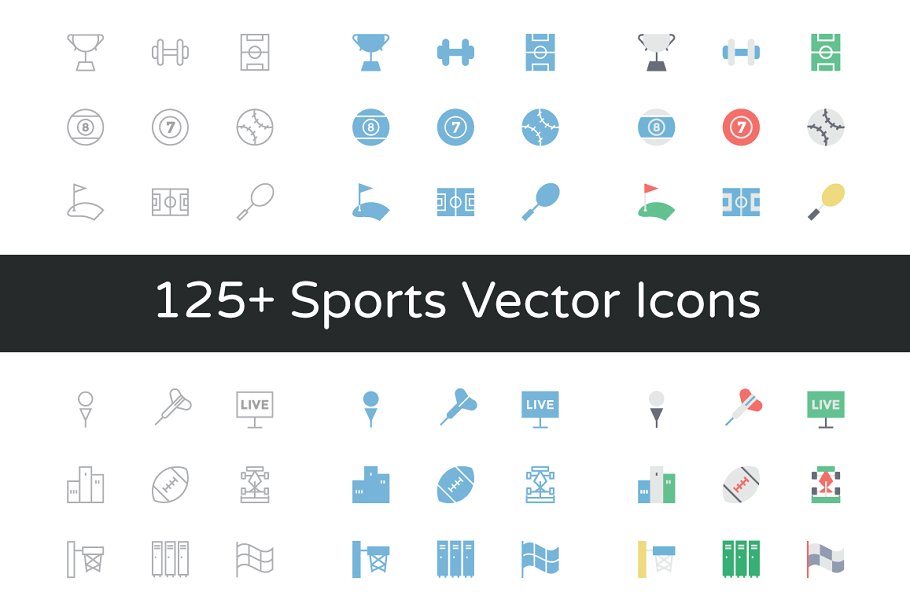 125+体育运动主题矢量图标 125+ Sports Vector Icons插图