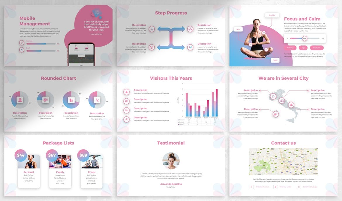 瑜伽培训机构简介PPT设计模板 Naura – Yoga Powerpoint Template插图(3)