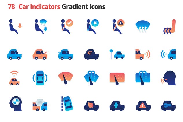 78枚汽车指示灯人机交互系统矢量渐变图标 Car Indicators Vector Gradient Icons插图(1)