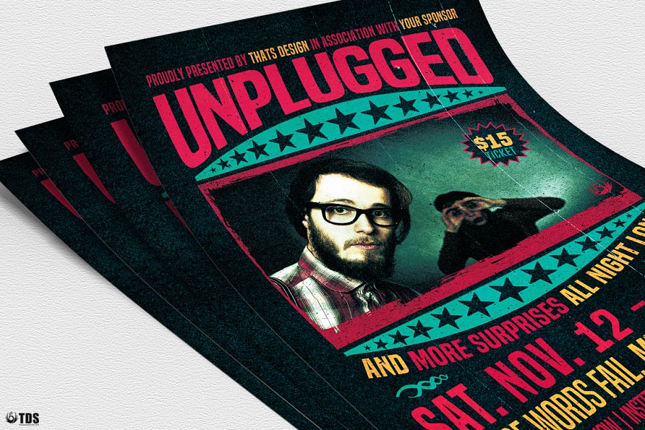 小众音乐派对活动传单PSD模板 Concert Unplugged Flyer PSD插图(4)