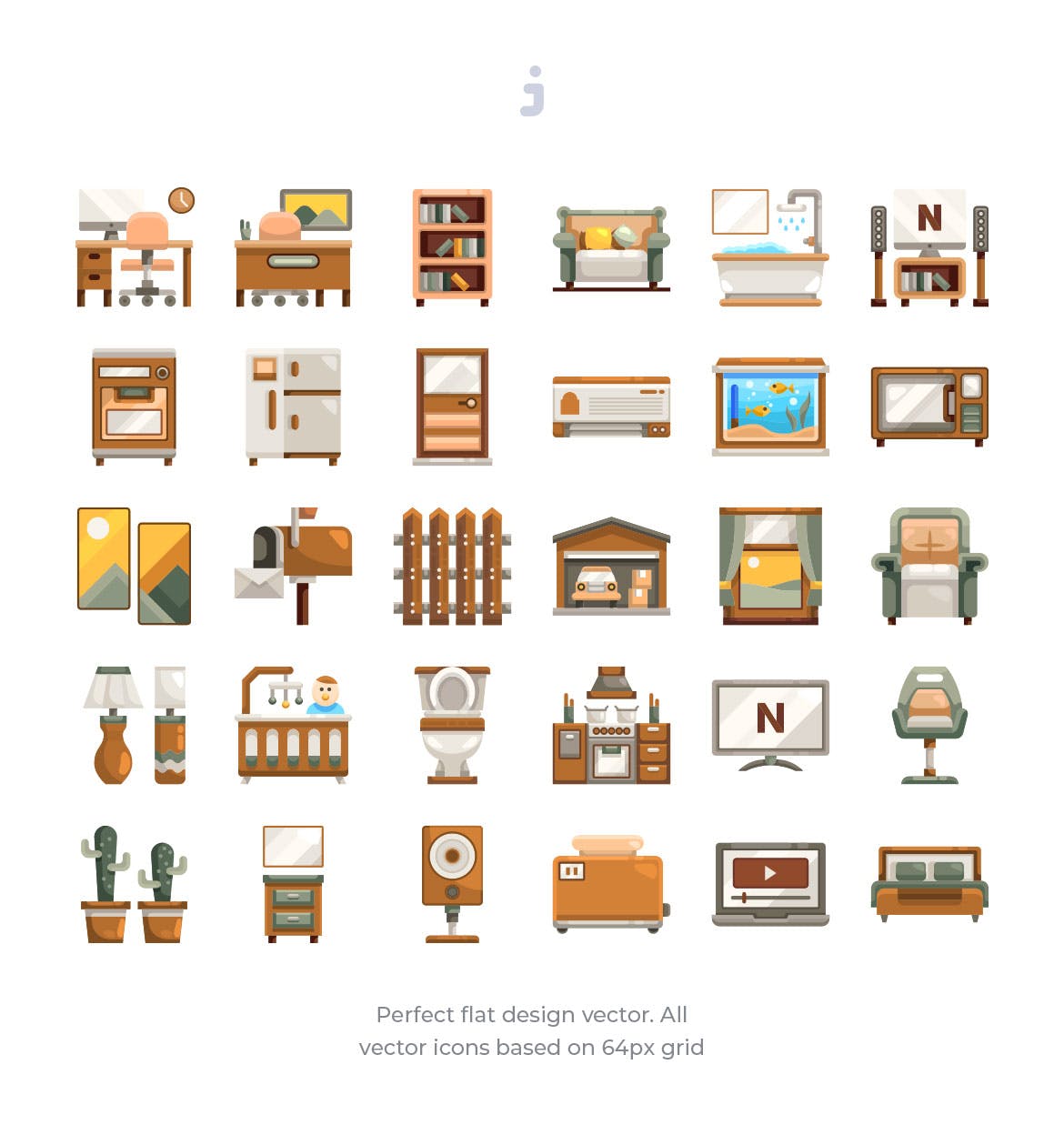30枚家居生活扁平化设计风格矢量图标 30 Home and living Icons – Flat插图(1)