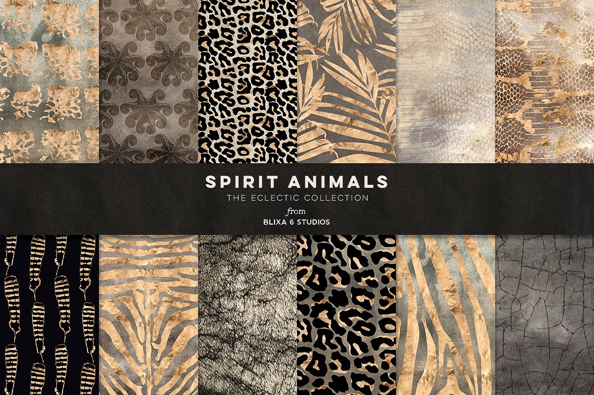 奢华金色动物皮肤纹理合集 Spirit Animals Golden Graphics插图