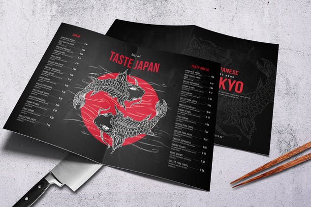 日式餐厅寿司刺身餐厅菜单设计PSD模板 Japanee Menu Bundle A4 & US Letter插图(1)