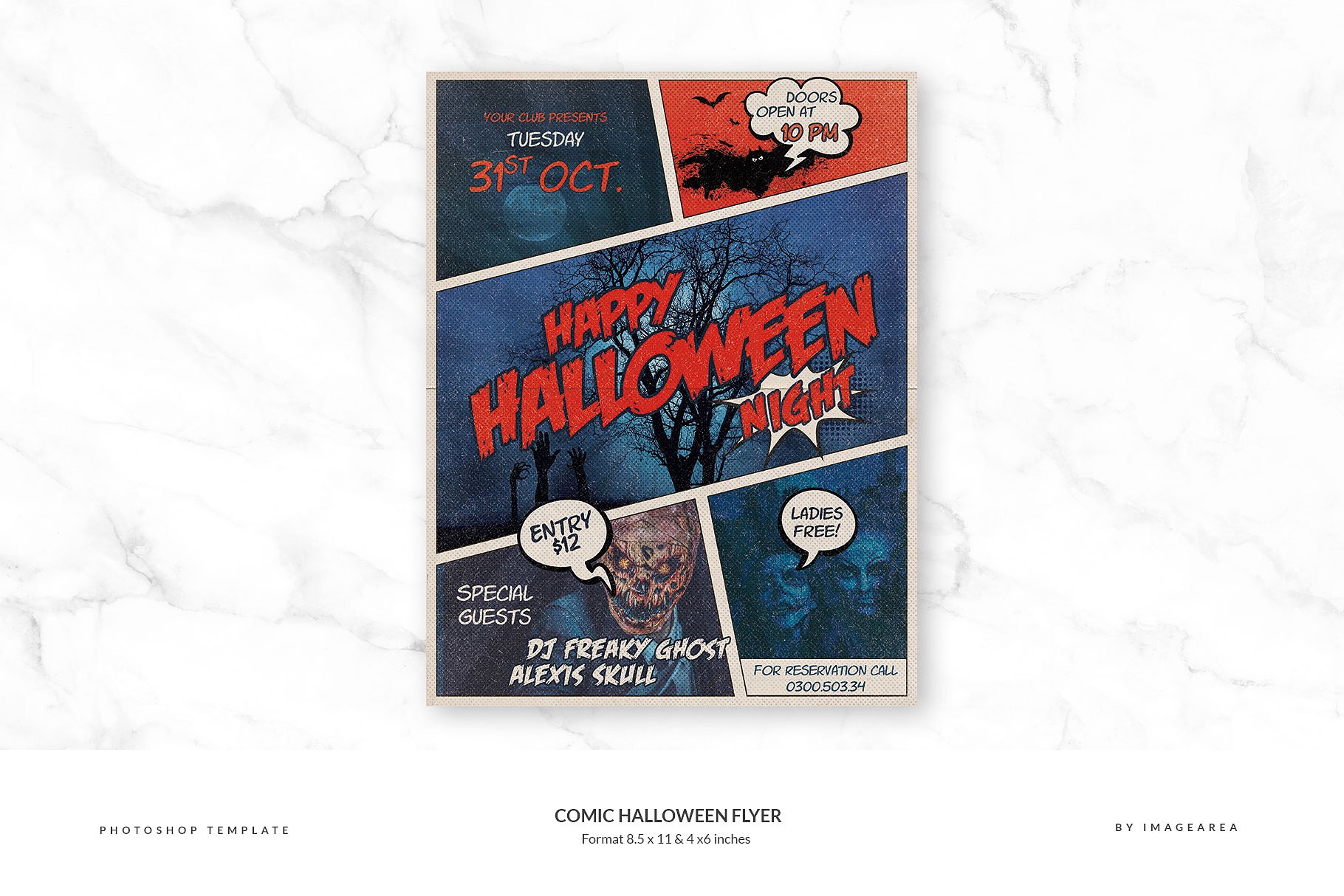 漫画风万圣节传单模板 Comic Halloween Flyer插图