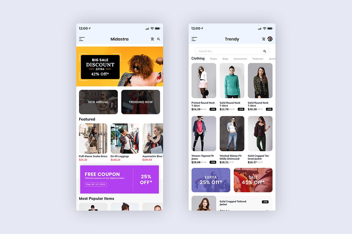 高品质时尚购物网上商城APP设计套件 Midastra-Fashion Shopping Mobile App UI kit Light插图(2)