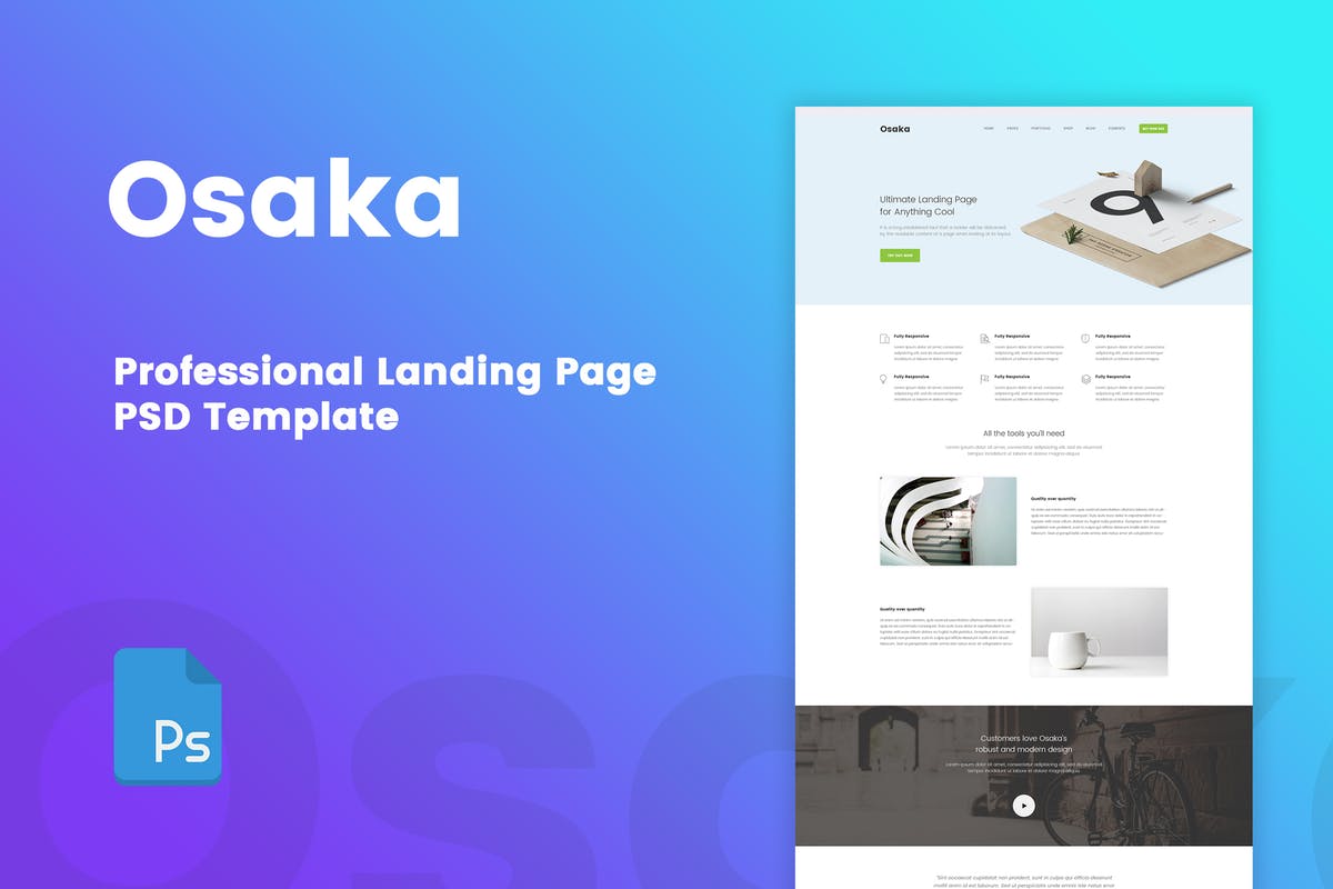 专业企业网站设计PSD模板下载 Osaka – Professional Landing Page PSD Template插图
