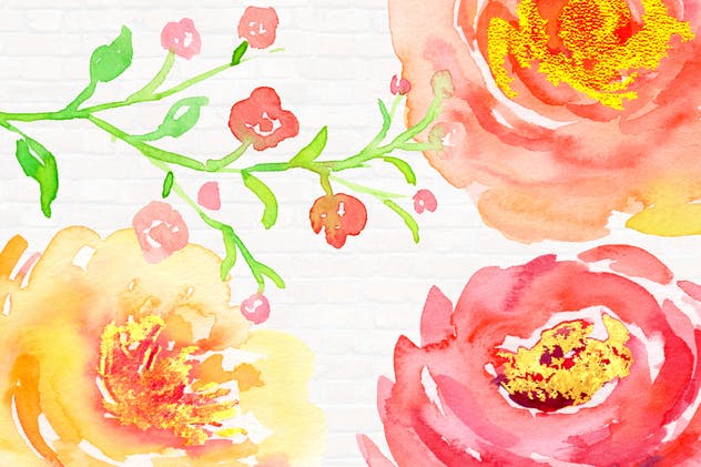 玫瑰金水彩花卉设计素材套装 Watercolor Design Kit Rose Gold插图(8)