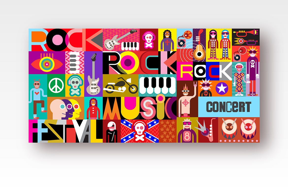 摇滚音乐会抽象手绘图案海报设计模板 Rock Concert Poster插图