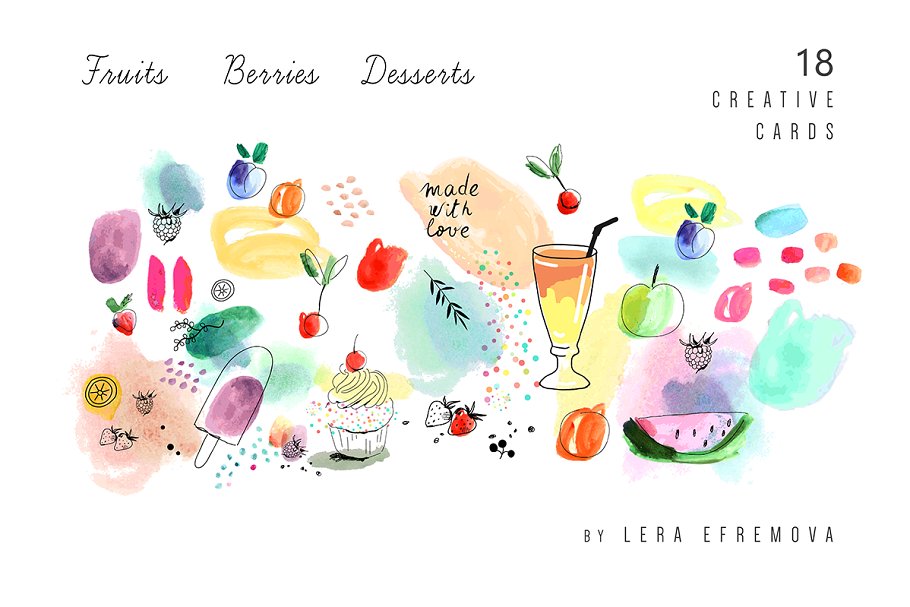 水彩手绘浆果甜点剪贴画 Fruits & Berries & Desserts插图