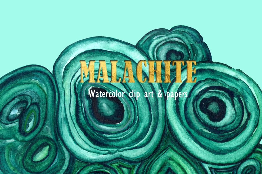 孔雀石水彩纹理集 Malachite textures watercolor插图(2)
