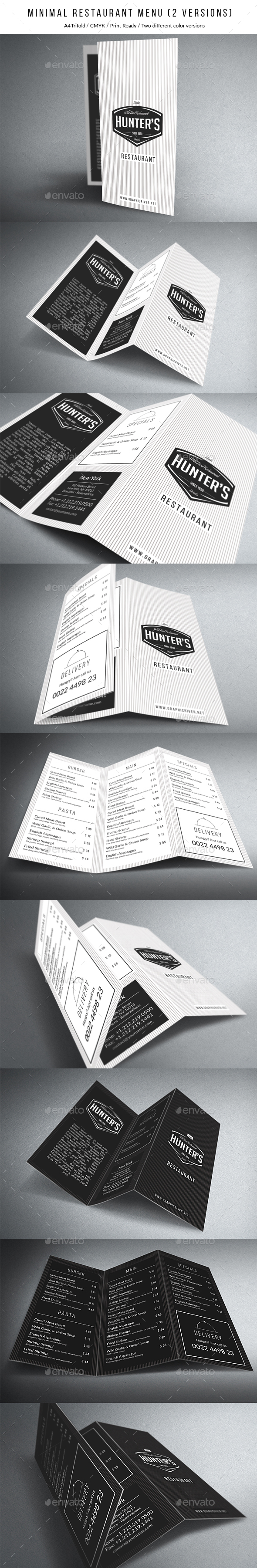 高端极简的A4尺寸三折页食物菜单模板 Minimal A4 Trifold Menu – 2 Versions [psd]插图