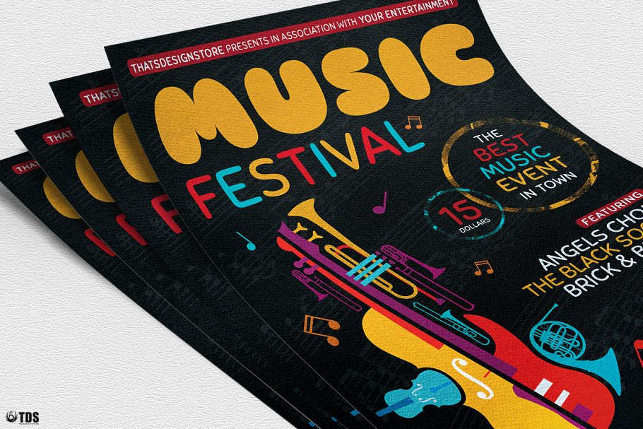 独立音乐节活动传单海报PSD模板v10 Music Festival Flyer PSD V10插图(4)