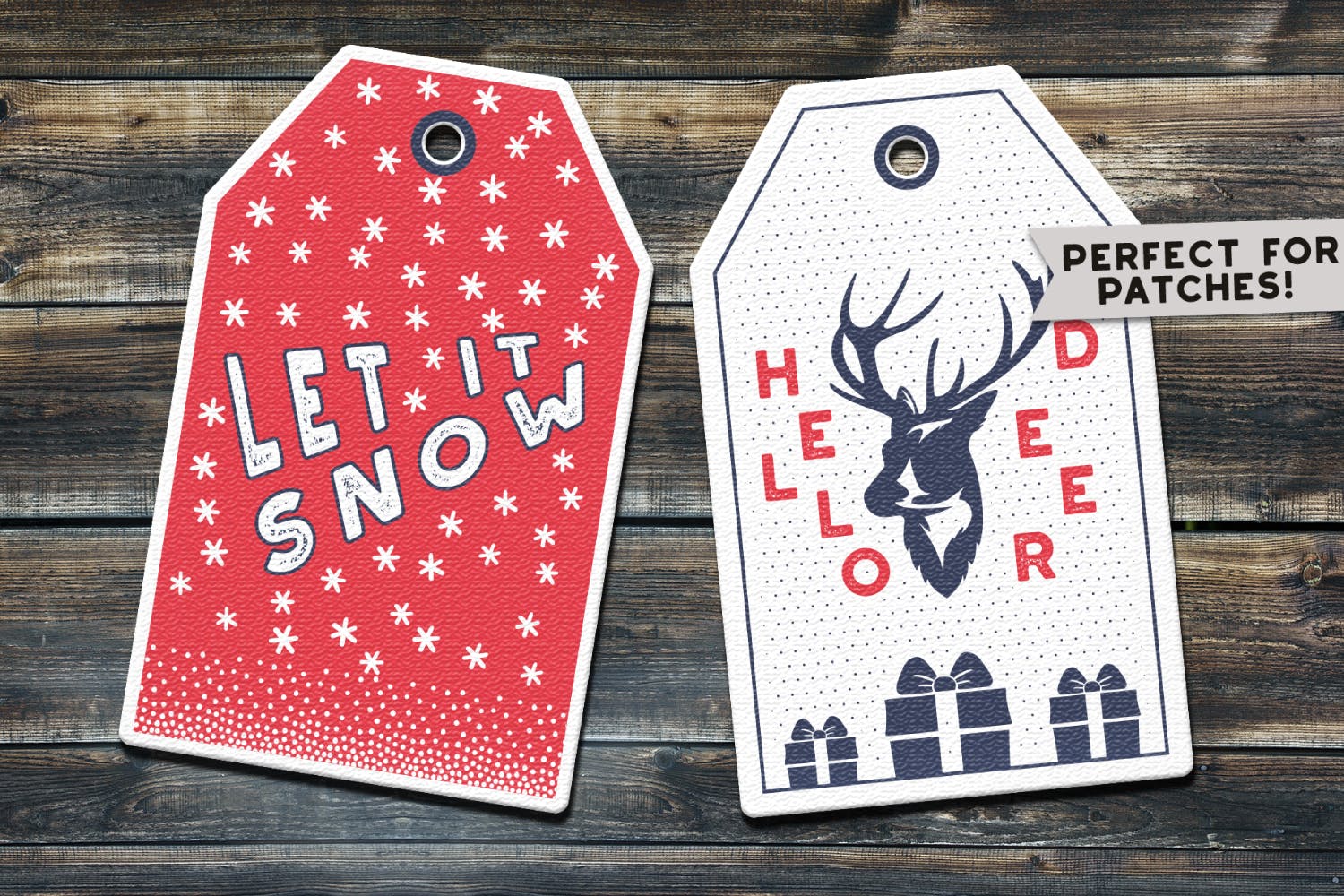 复古设计风格圣诞标签/吊牌设计模板 Retro Christmas Tags, Holiday Social Media Cards插图(1)
