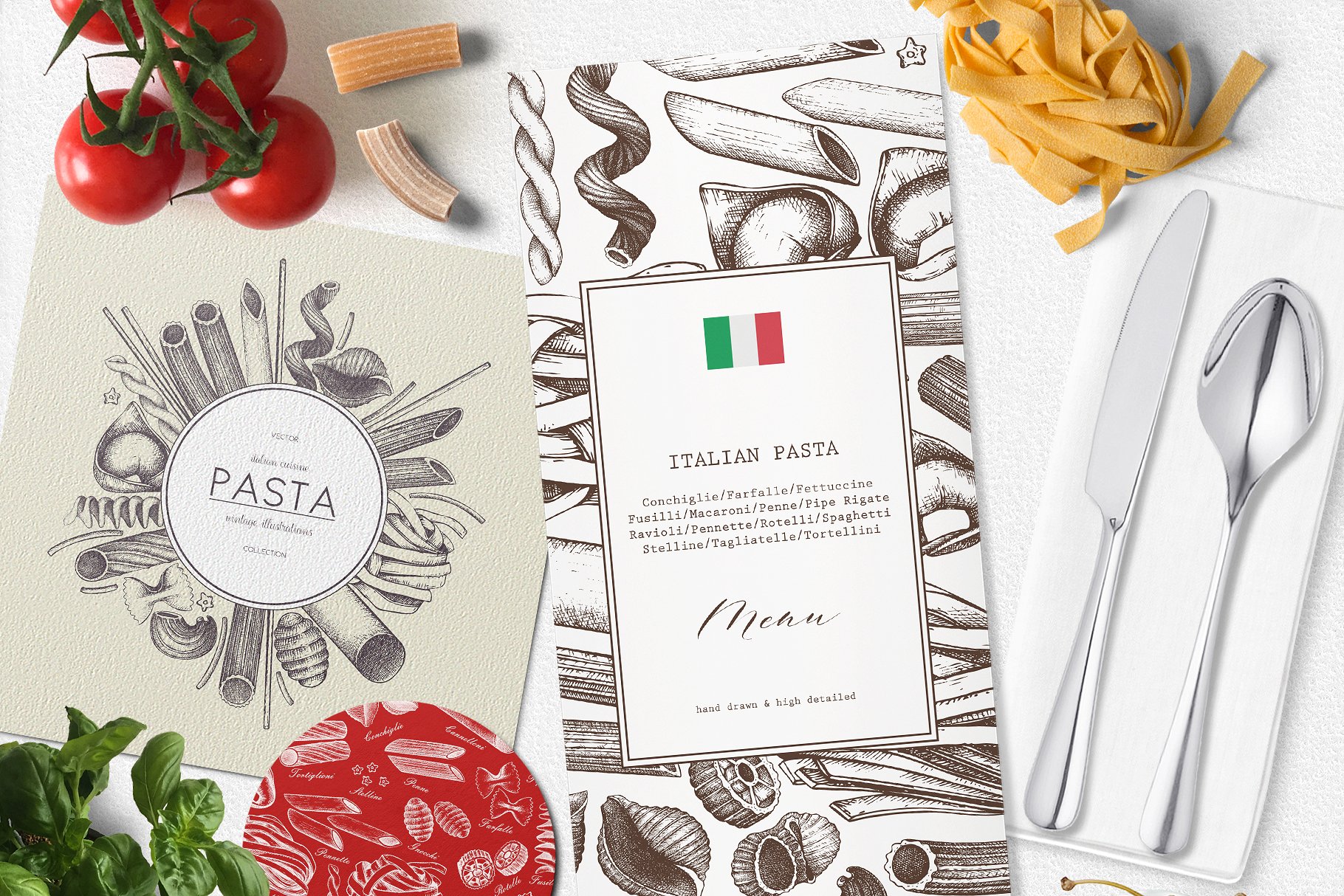 意大利面食和通心粉矢量插画 Vector Pasta & Macaroni Collection插图(7)