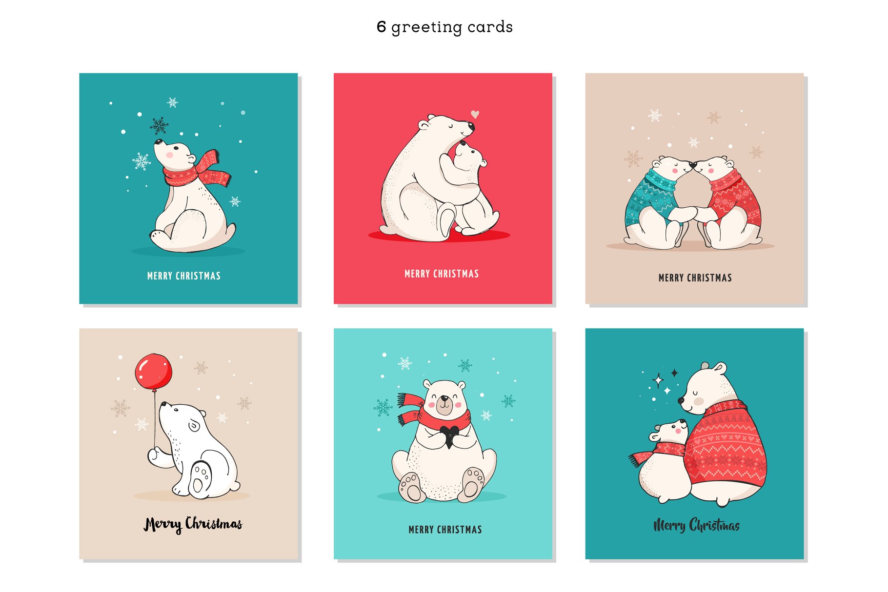 北极熊圣诞主题插画素材 Polar Bears, Christmas illustrations插图(2)