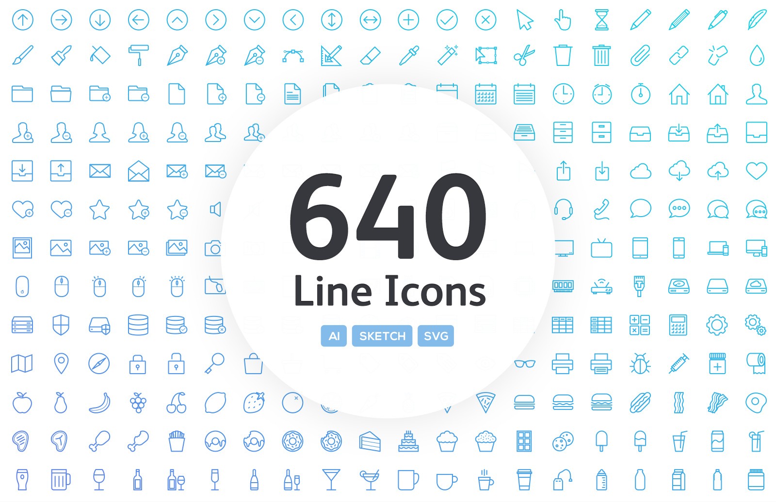 APP UI 设计必备图标集 640 Vector Line App Icons插图
