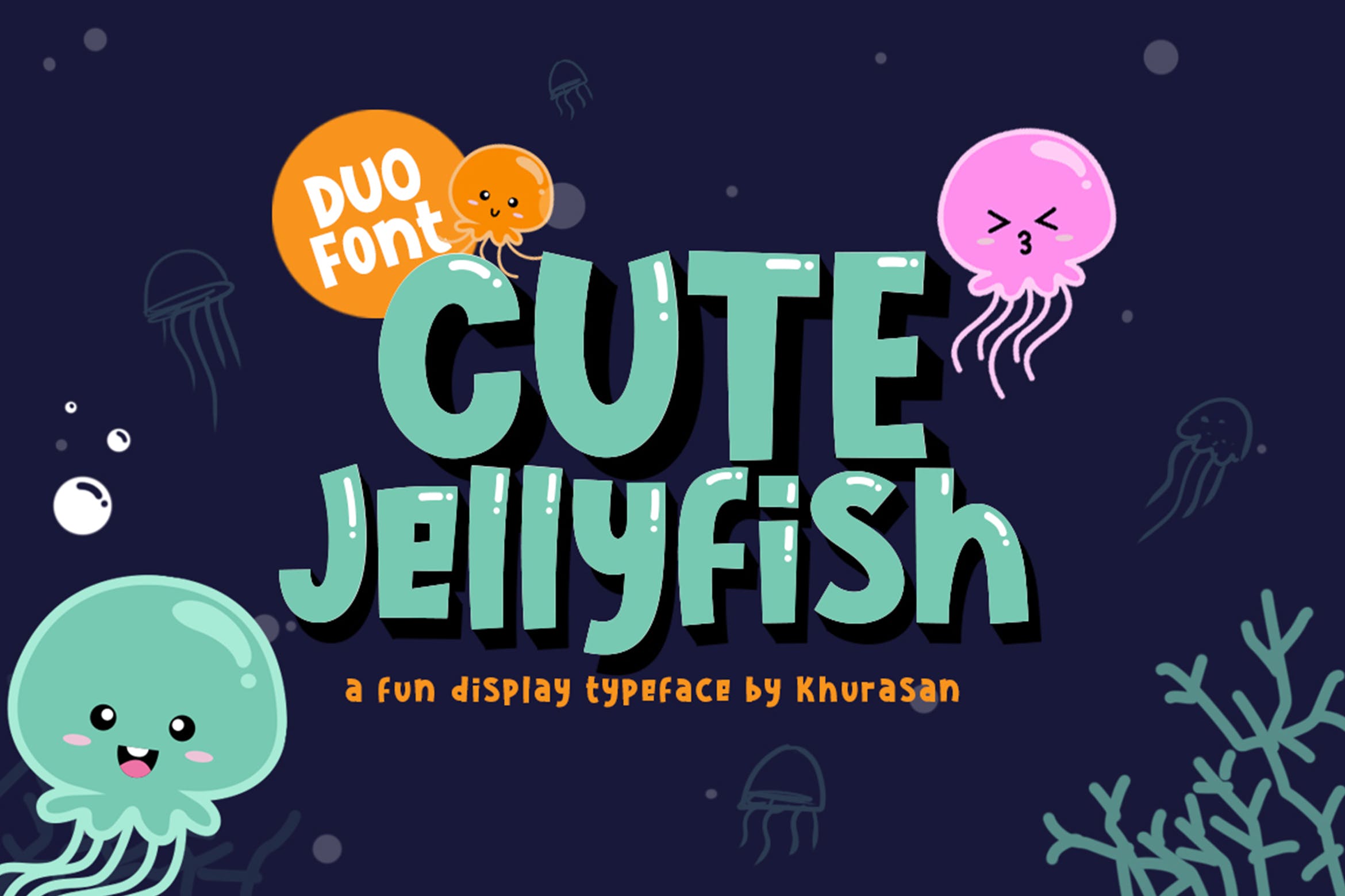 可爱水母体英文装饰无衬线字体下载 Cute Jellyfish插图