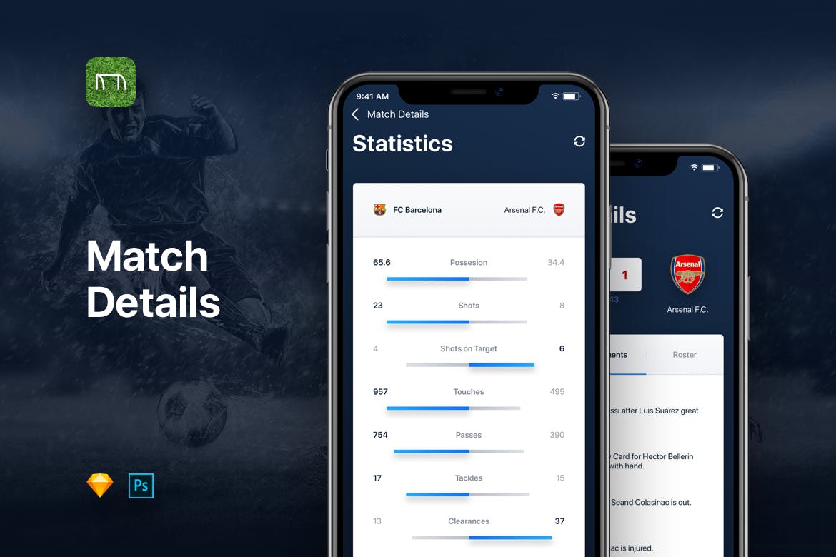 足球实时比分APP应用UI设计模板 Goal – Football Soccer Live Score UI Kit Template插图(1)